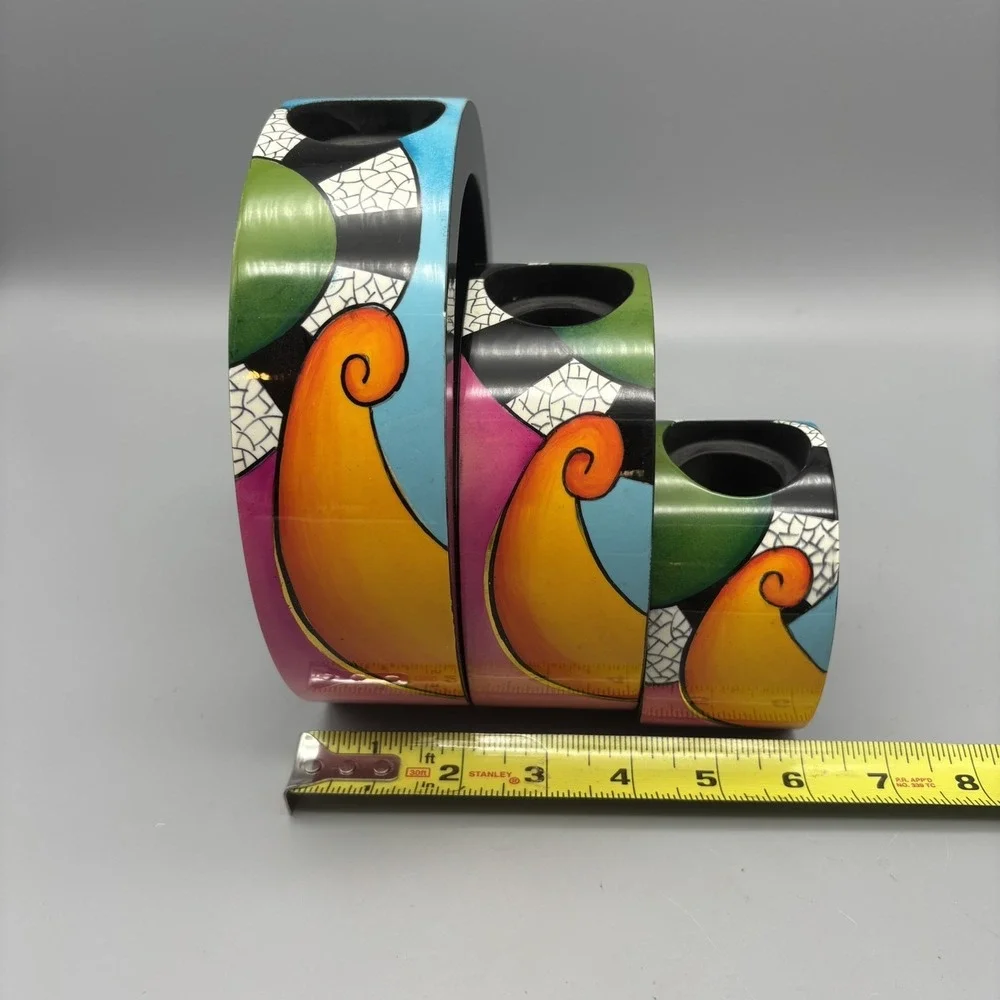 Art Deco Tea Light Candle Holders‎ Bright Colors Abstract Design Stackable